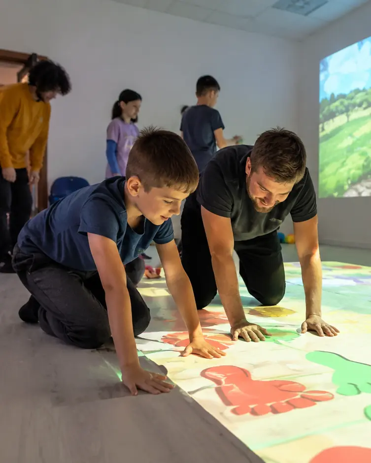 Teen using interactive floor