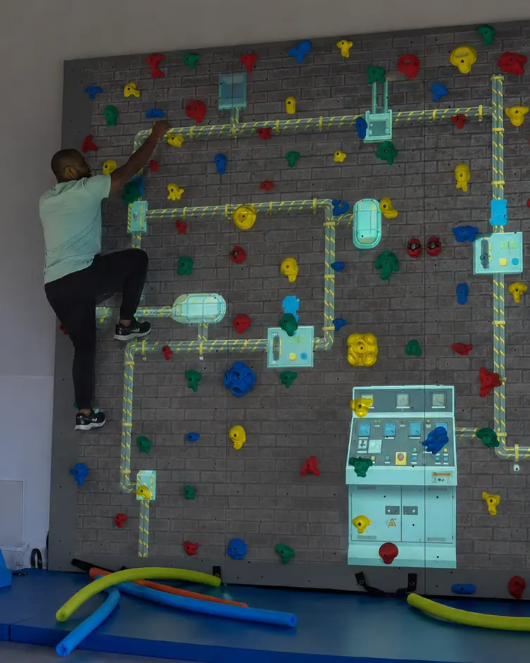 Dark industrial climbing wall