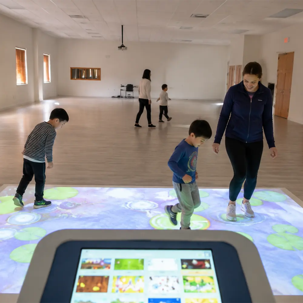 Student on projection floor